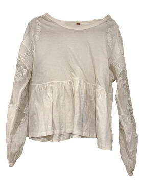 Free People sz L white cotton long sleeve lace embroidered shirt #3322 no sz tag